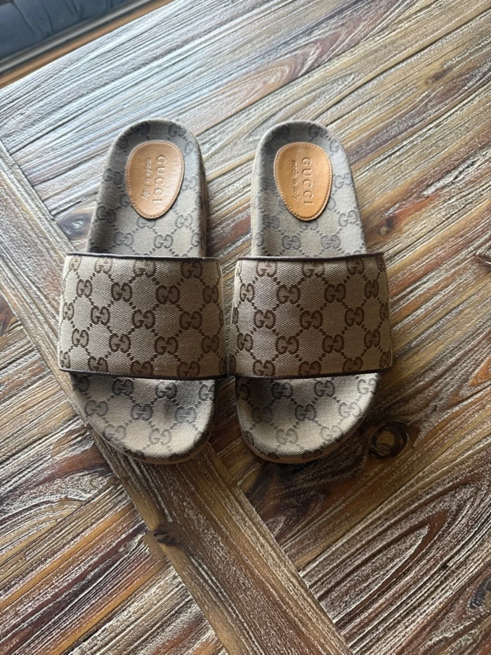 Gucci Brown Monogram Canvas Slide Sandals